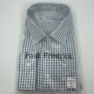 Paul Fredrick Men’s Dress Shirt 20-35 Teal Check Classic Fit Non-Iron Cotton NWT